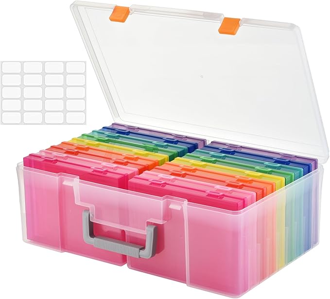 Photo Storage Box 5 x 7 Inches, 18 Inner Extra Large Photo Boxes with Dividers, Colorful Acid-Free Photo Storage Containers with Handle, Photo Organizer Craft Keeper for Photo, Craft, Stamp etc