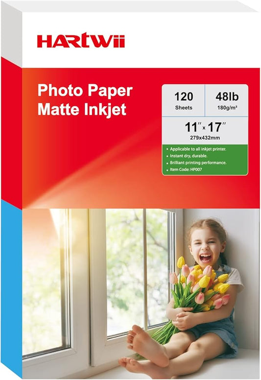 HARTWII 120 Sheets Matte Presentation Paper 11x17 48lb 180gsm Photo Paper for All Dye Ink Inkjet Printers