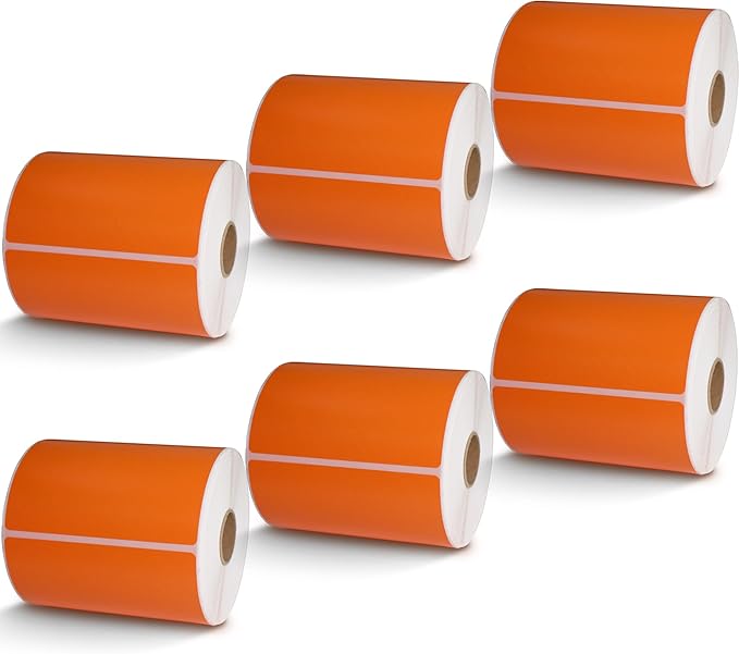 BETCKEY - 4" x 5" Large Shipping & Multipurpose Labels Compatible with Zebra & Rollo Label Printer,Premium Adhesive & Perforated[Orange, 6 Rolls, 2100 Labels]