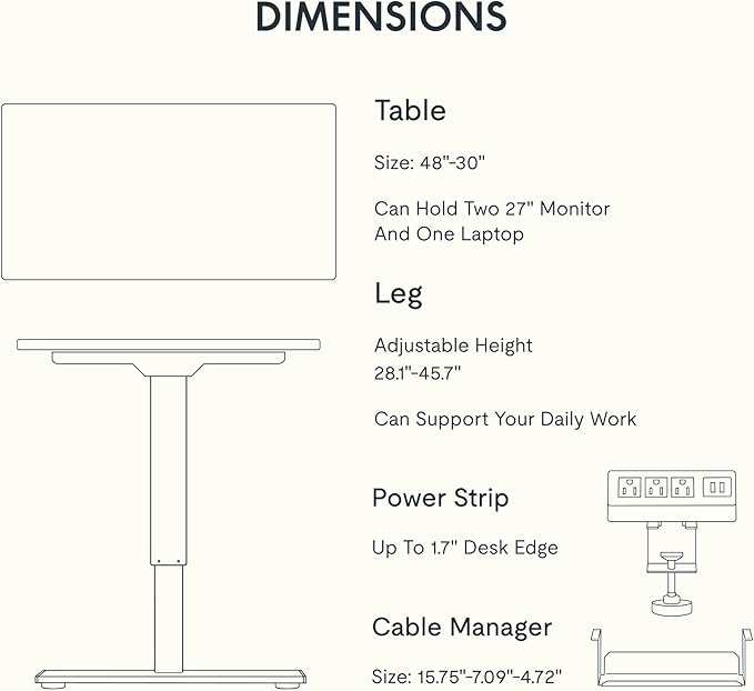 FLEXISPOT EN2 Whole-Piece Standing Desk with Clamp Power Strip, 48 x 30 Electric Stand Up Height Adjustable Desk with Cable Management (Gray Frame + 48" Black Top, 2 Packages)