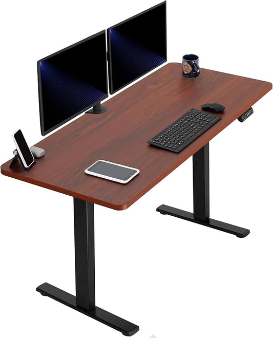 VIVO Electric 60 x 24 in Standing Desk, Memory Height Adjustment, 1B Series, Holds 220 lbs, One-Piece Dark Walnut Top, Black Frame, DESK-KIT-1B6D