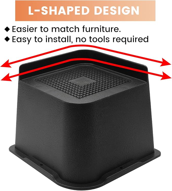 MXMZHXU Bed Risers 2 inch, 3 inch, 4 inch, 6 inch or 8 inch Heavy Duty Furniture Risers, Up to 6000 Lbs L Shaped Design Bed Lifts Blocks for Couch Desk Sofa Table (Black, 4 Inch 8 Pack)
