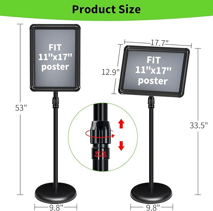INNOVSIGN 6Pack Adjustable Pedestal Sign Holder - 11''x17'', Floor Standing Poster Stand for Vertical/Horizontal View, Outdoor/Indoor Sign Holders (Black, Round)