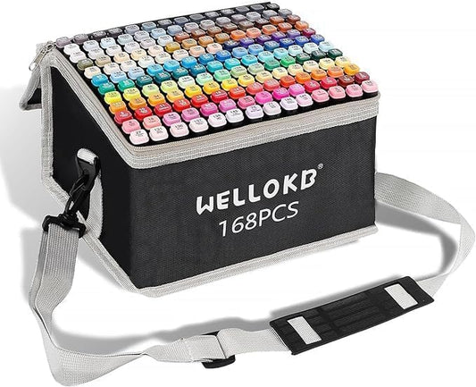 WELLOKB Alcohol Markers, 168 Colors Dual Tip Permanent Art Markers for Drawing,for Adult Coloring, Alcohol, Based Ink Ideal for Book Painting and Card Making