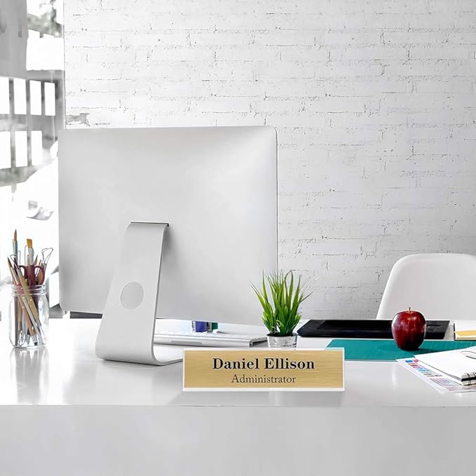NIUBEE 12 Pack Acrylic 2x8 Name Plates for Desks,Horizontal Slant Back 2x8 Sign Holder for Table Display,Plastic Name License Plate Holder for Office Classroom Teacher Kids Woman Man,Blank