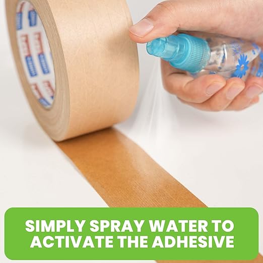ADHES Water Activated Tape 2" x 55yds, 6 Rolls, Reinforced Kraft Gummed Paper Tape, Eco-Friendly, Strong Adhesive Shipping Tape for Packing, Shipping, Moving