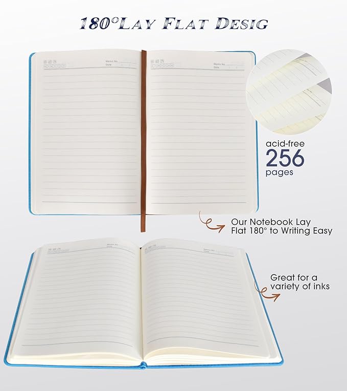 Biuwory Lined Journal Notebook for Women Men,256 Pages A5 Hardcover Leather Journals for Writing,Travel,Business,Work & School,College Ruled Notebooks for Note Taking,Diary Notepad 5.7"×8.3" blue