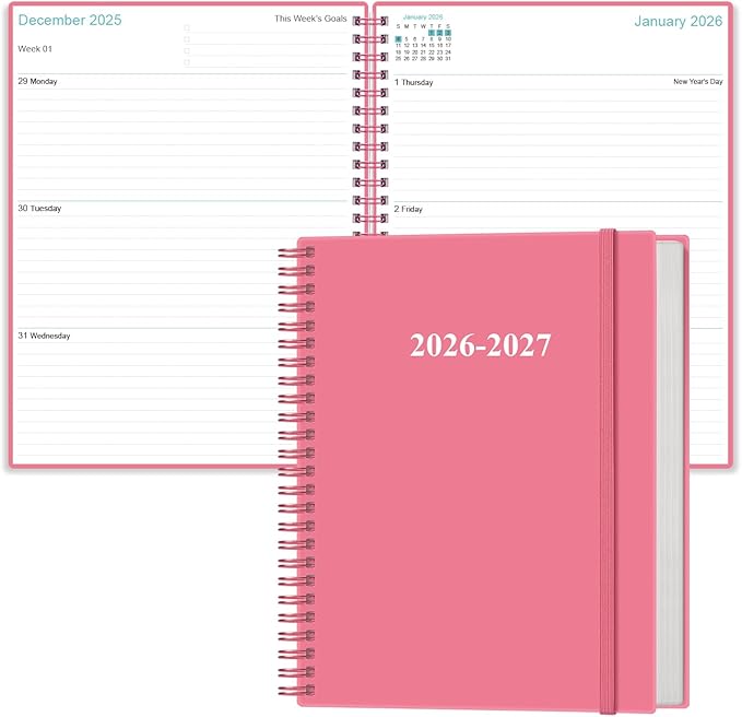 2026-2027 Planner - 18 Months Weekly & Monthly Planner from January 2026 - June 2027, Academic Planners 2026-2027 with Elastic Closure, Inner Pocket, 8.5" x 11", Pink