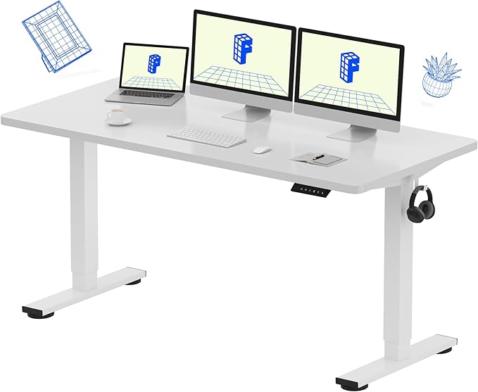 FLEXISPOT EN1 One-Piece Standing Desk with 1-Inch Thick Seamless Desktop, 60"x24" Electric Height Adjustable Desk for Home Office, Multi-Monitor Setups & Easy Assembly, White