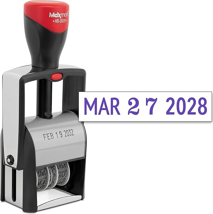 MaxMark Heavy Duty Date Stamp, Large Date Size - Exclusive 12-Year Band - Purple Ink