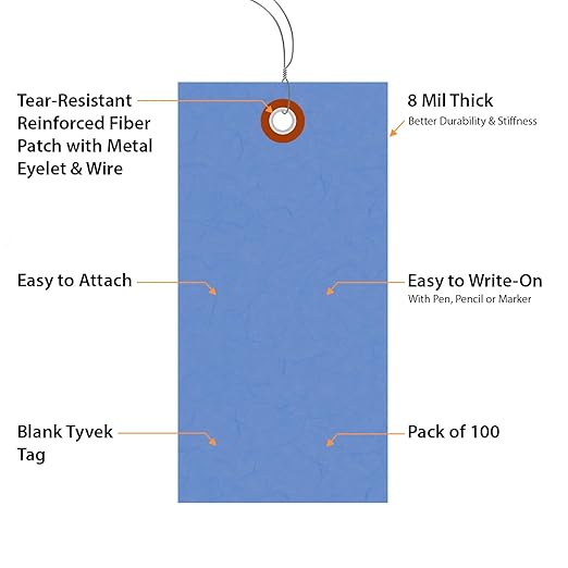 SmartSign (Pack of 100) 4.75 x 2.375 inch “Blue” Blank Tyvek Shipping Tags with Wire, Size #5, 8 mil Thick Tyvek