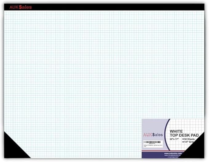 Graph Paper Pad 22"x17", 50 Sheets, 1/4 Inch Grid, 80 GSM, Engineering Drafting Paper for Designers, Blueprint Sketching, Grid-Based Graphing for Architecture, School, Office