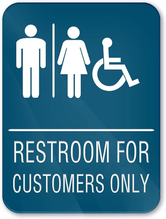 6x8 Inch Restrooms for Customer Only Sign Blue - Self-stick Door Wall Labels Sign for Offices Businesses House Home