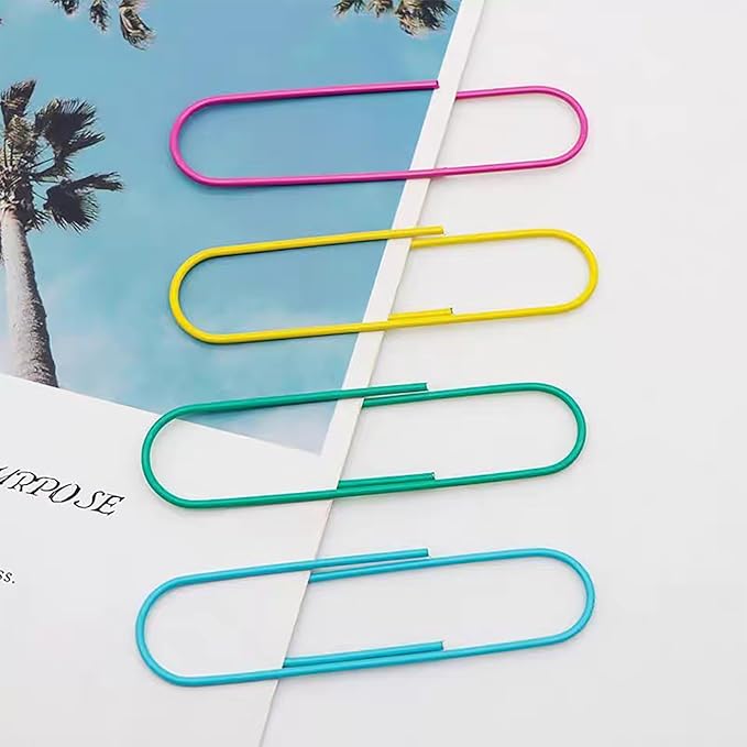 CasaVibe 50 Pack 4 Inches Jumbo Paper Clips, Vinyl Coated Multicolored Extra Large Mega Paperclips, Colored Binder Clip for Office School Document Organizing Office Supply Accessories
