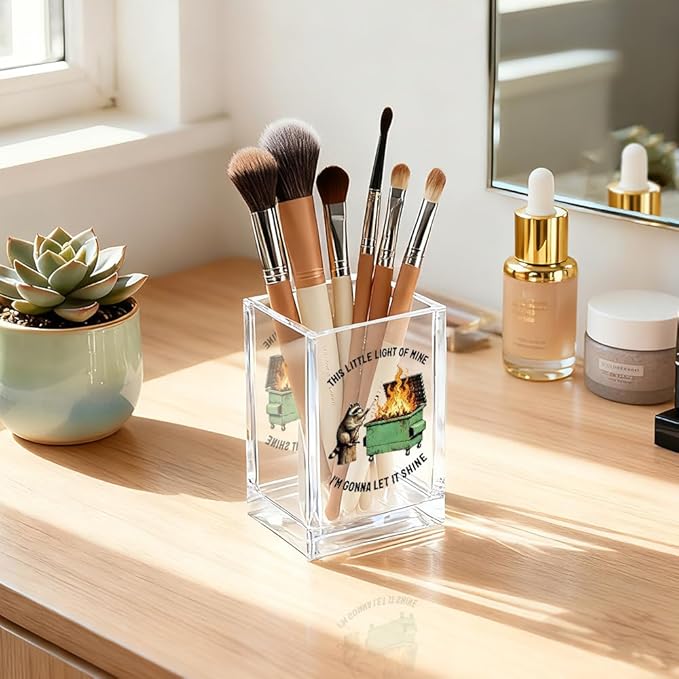 QYUVK This Little Light Of Mine I'm Gonna Let It Shine Acrylic Cosmetic Pencil Holder Cup, Funny Raccoon Dumpster Fire Pen Holder Gifts For Women Men Friends HR Doctor, Office Gifts for Coworkers