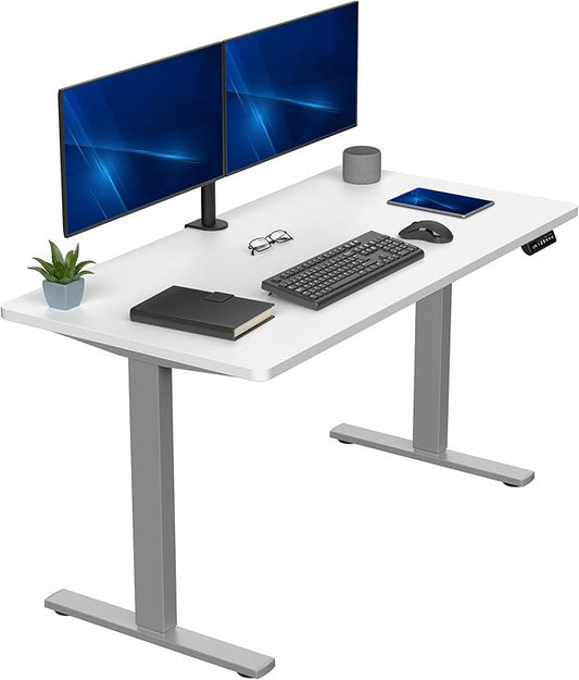 VIVO Electric 55 x 28 in Standing Desk, Memory Height Adjustment, 1B Series, Holds 220 lbs, One-Piece White Top, Gray Frame, DESK-KIT-1G55W