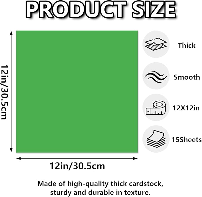 15 Sheets Green Cardstock 12"x12",250gsm/90lb Heavyweight Cardstock Paper,Thick and Smooth Card Stock Perfect for Card Making, Scrapbooking and Crafts