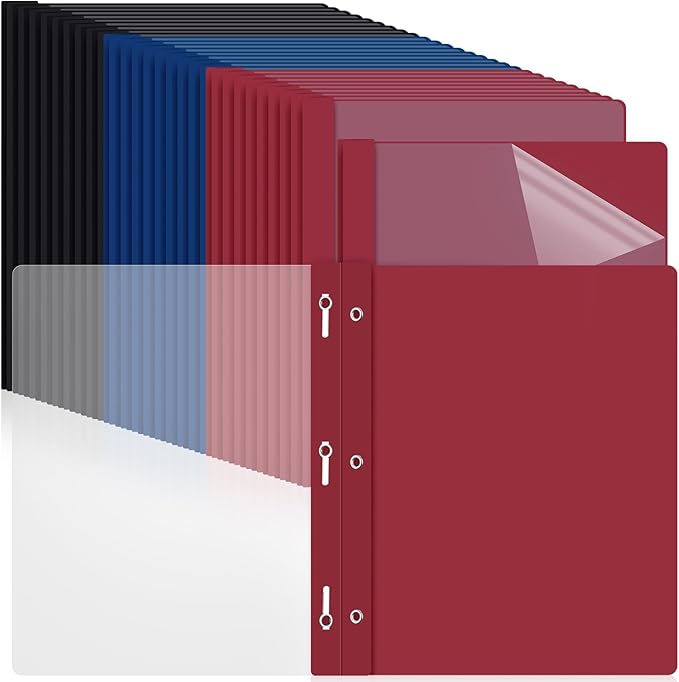 Feifeiya 48 Pack Plastic Report Covers with 3 Prongs Presentation Folders Bulk, 100 Sheet Capacity, Clear Front Report Covers for Presentation Document Paper School Office Supplies (Dark Colors)
