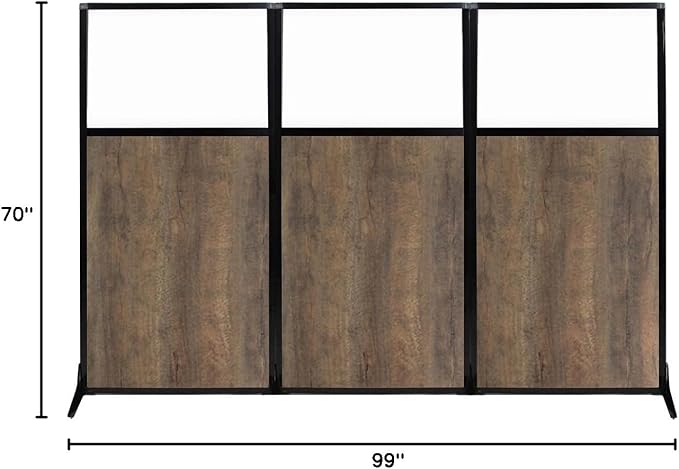 Versare Workstation Partition | Portable Wall Divider | Modern Office Cubicle | Free Standing Privacy Screen | Flexible Work Space | 99" x 70" Urban Oak Wood Grain Panels with Clear Window