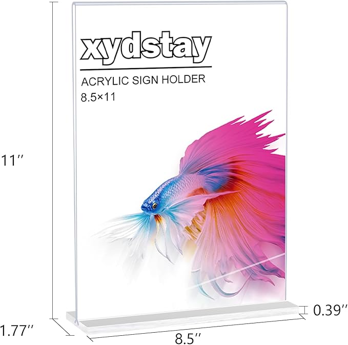 xydstay 12pack Acrylic Sign Holder 8.5 X 11, Vertical T Shape Clear Plastic Paper Sign Holder, Menu Holder Display Stand, FLyer Table Sign Holder for Restaurant, Office, School, Store and Home Use