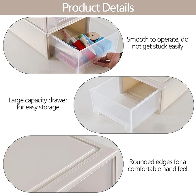 Buyitt 4-Pack 19 Quart Stacking Drawer, Clear Storage Closet Organizer, Yellow Frame, Stackable Modular Plastic Drawers for Clothes, Accessories, Craft Supplies, Shoes or Linens