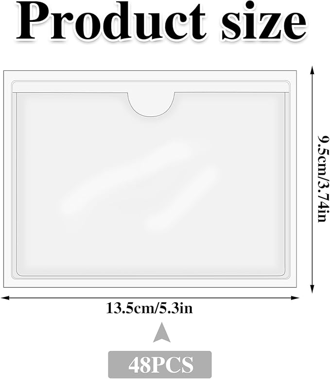 48 Pack 3" x 5" Index Card Holder Adhesive Plastic Label Holders Clear Tote Bag Labels Stickers for Organizing Storage Bins Library Card Shelves