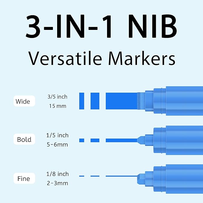 BIGTHUMB 3 Pcs Blue Jumbo Permanent Markers: 15mm Wide Tip Thick Acrylic Paint Pen Large Calligraphy Marker for Rock Painting, Poster, Sign, Canvas, Glass, Wood, Ceramic