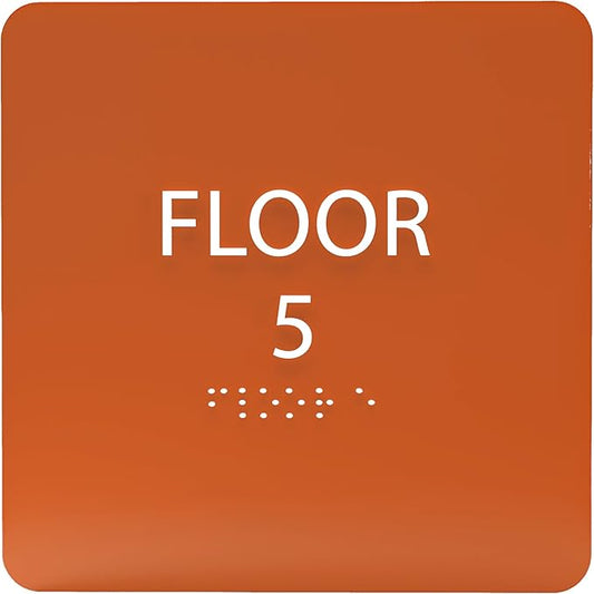 ADA CENTRAL SIGNS - 6" X6" Floor 5 Sign - ADA Compliant Tactile Graphics Grade 2 Braille Text Acrylic Wall Signs - Directional Assistance, Floor Number Safety Sign for Office, school Hospital, Apartment