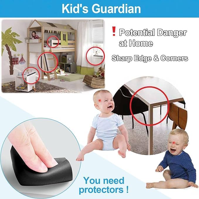 8 Pack Large Table Corner Protector for Kids, Baby Proofing Soft Rubber Foam Cushion Corner Covers, Heavy-Duty Corner Bumper Guards for Furniture Stair Cabinet Fireplace - Pre-Taped, Light Brown