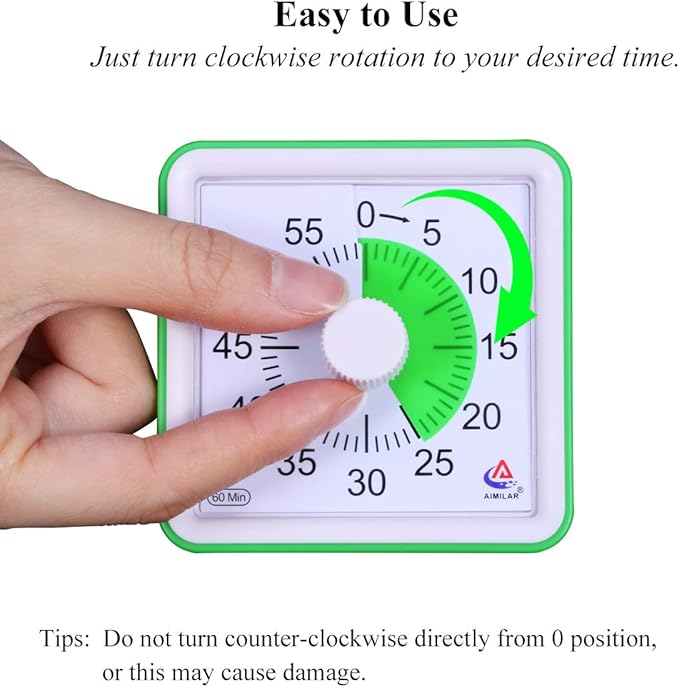 AIMILAR 60 Minute Visual Timer - Silent Timer Time Management Tool for Classroom or Meeting Countdown Clock for Kids and Adults Green