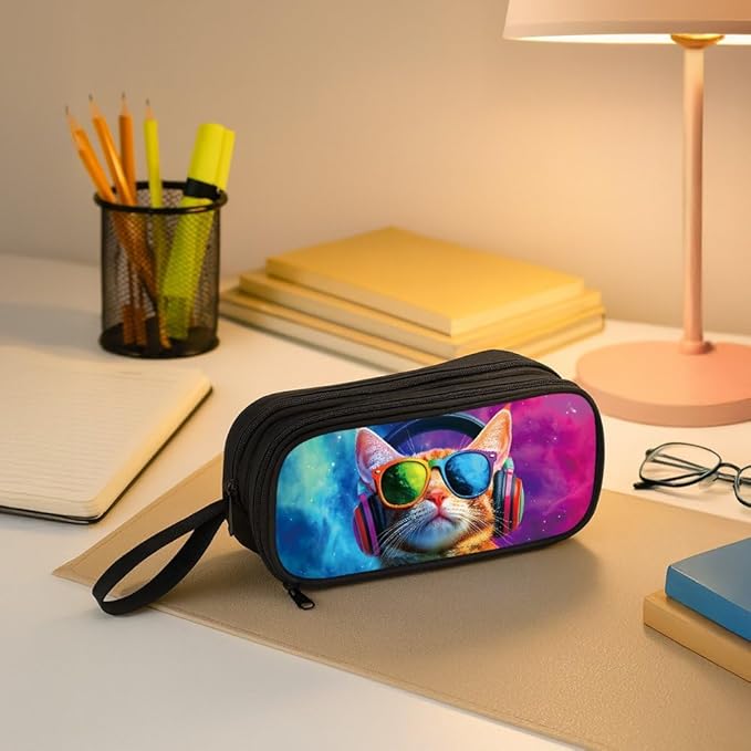 HiGaits Pencil Case for Boys,Multi-Slot Large Capacity Pencil Pouch with Soft Zipper, Durable Pen Box Cat