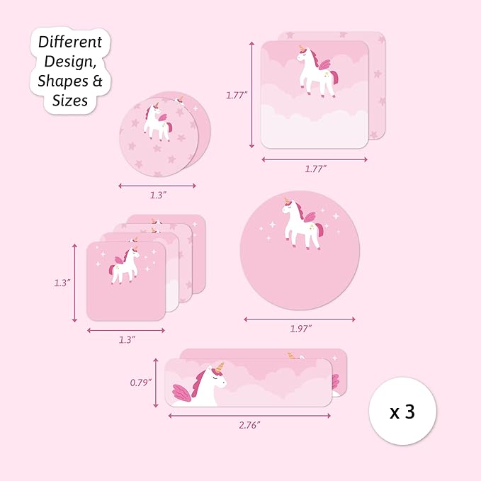Large Name Labels for Kids (33) - Custom Stickers for Daycare and School Supplies - Durable, Waterproof Stickers for Water Bottles, Lunch Boxes, and More with Unique Designs - Unicorn