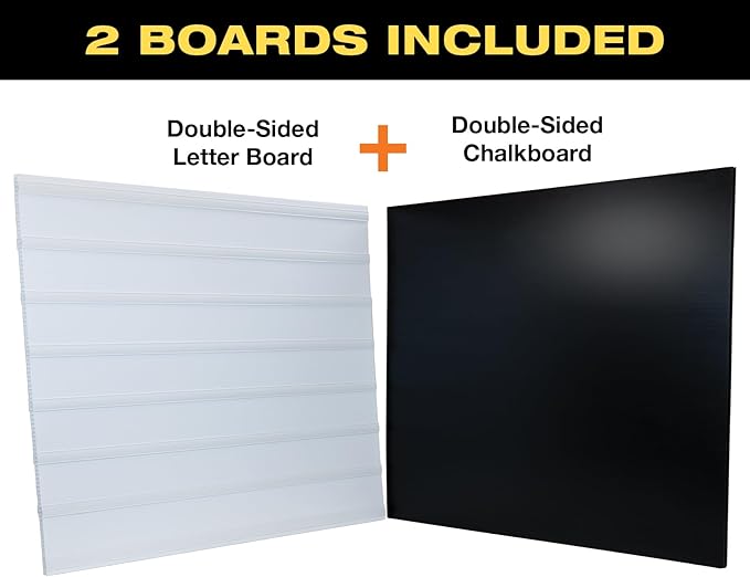 Swinging Changeable Message Sidewalk Sign: 36" x 48" Sign with 792 Pre-Cut Double Sided Letters and Storage Box. Includes Black Board & Letter Board (Black Color Legs)