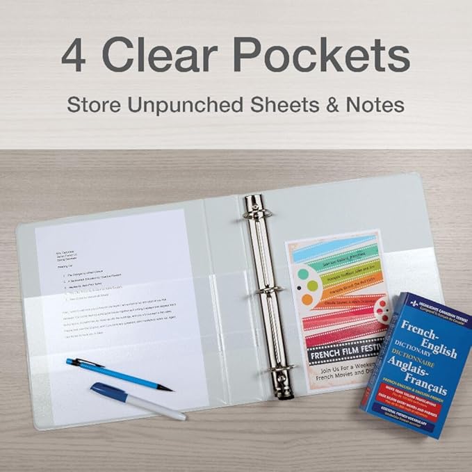 Cardinal 3 Ring Binder, 1.5 Inch Premier Easy Open Binder, ONE-Touch Locking Slant-D Rings, 400-Sheet Capacity, ClearVue Cover, PVC-Free, Black (10311) (10310)