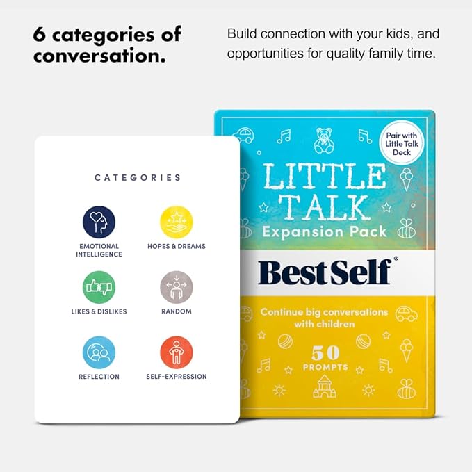 BestSelf Conversation Cards for Kids - Little Talk Expansion Pack - 50 Prompts, Ideal Classroom Must Haves and Therapy Tools, Social Skills Activities and Fun Conversation Starters for Kids