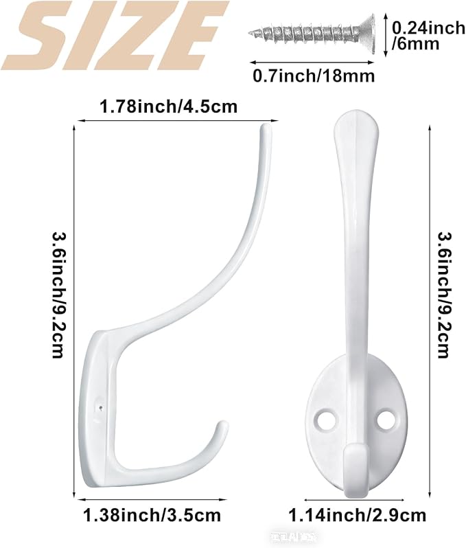 Homanu 10 Pack Coat Hooks Wall Mounted with 20 Screws, Heavy Duty White Towel Hooks Metal Double Hooks, No Rust Retro Rustic Wall Hooks for Hanging Towel, Coat, Scarf, Bag, Hat, Cup, Key