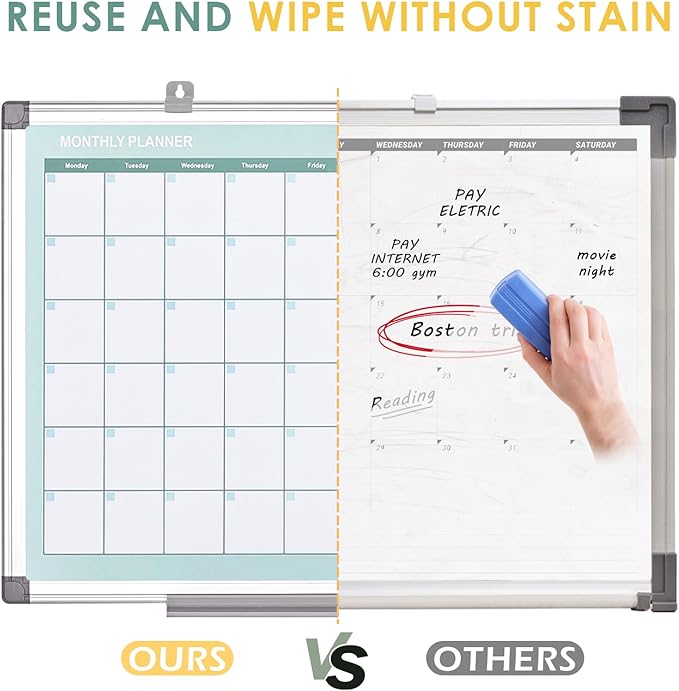 MAKELLO Dry Erase Calendar for Wall 36" x 24", Large White Board Calendar with Next Month for Office, Family, Kitchen and Bedroom
