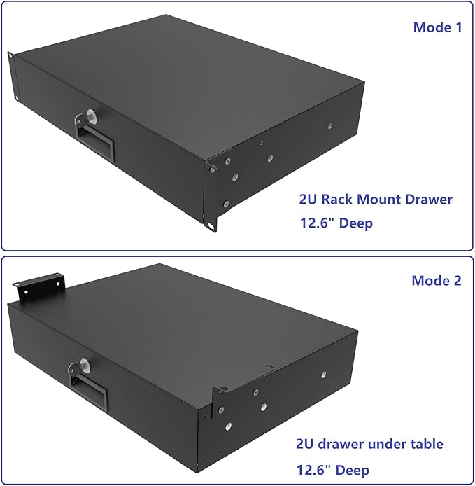 QiaoYoubang 2U Server Cabinet Case 19 Inch Rack Mount Lockable Drawer with Key, 12.6 Inch Depth (2U)