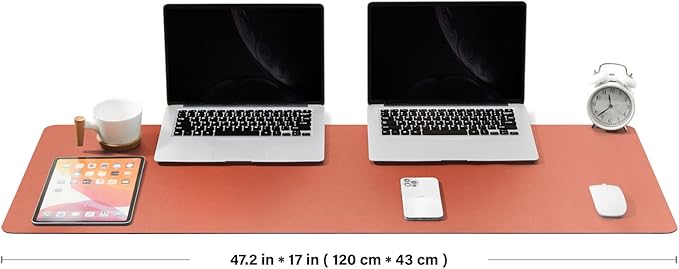 Large Desk Mat - 47.2"x 17" Non-Slip PU Desk Pad for Office and Home - Ideal for Large Mouse Pad and Desk Mats on Top of Desks(Orange)