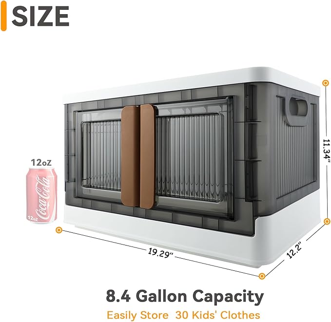 AssHMKIT Storage Bin, Cabinet with Lids, 8.4 Gallon Capacity, With Double Door and Lock, Foldable, Plastic, Underbed or Countertop Use, Home Organizer