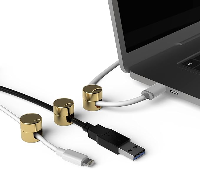ICONIT Cable Anchors for Desk Organization Gold | Premium Aluminum Cord Organizers | Charger + Cable Management Clips for Home & Office | Stylish, Sturdy, & Functional | (3 Pack)