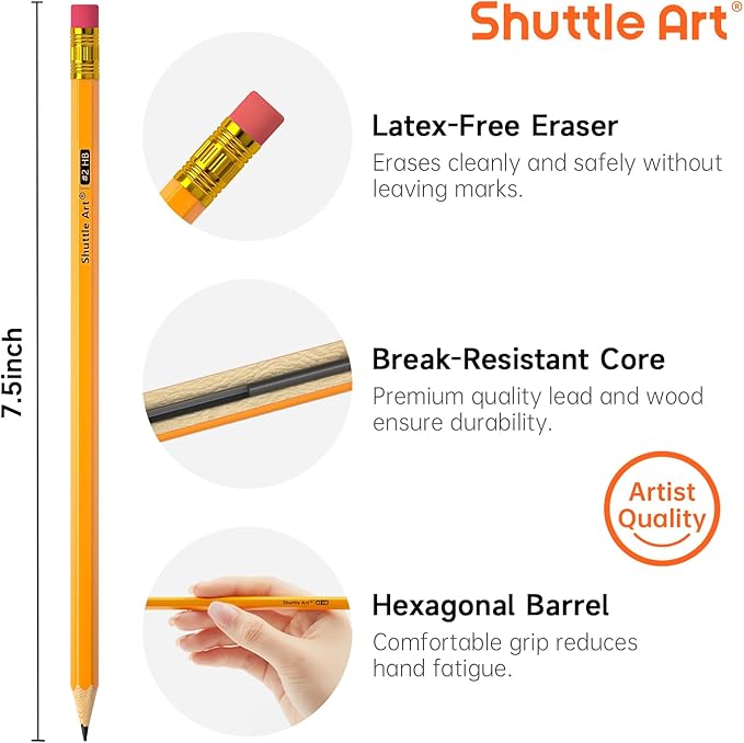 Shuttle Art Wood-Cased #2 HB Pencils, 1000 Pack Sharpened Yellow Pencils with Erasers, Bulk Pack Graphite Pencils for School and Teacher Supplies, Writing, Drawing and Sketching