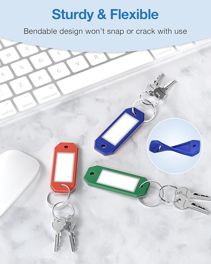 ttstar 40 Pack Key Tags Identifiers – Hexagon Design Key Rings with Labels, Multi-Color Plastic Keychain with Writable Window for Organizing Keys, Luggage, Pet Tags, Flash Drives