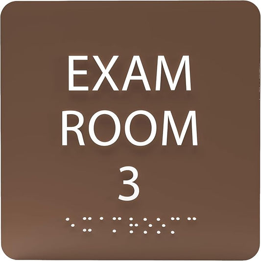 ADA CENTRAL SIGNS - 6" X6" Exam Room 3 Sign - ADA Compliant Tactile Graphics Grade 2 Braille Text Acrylic Wall Signs - Educational Institution Directional Assistance Test Center Door Sign for Schools