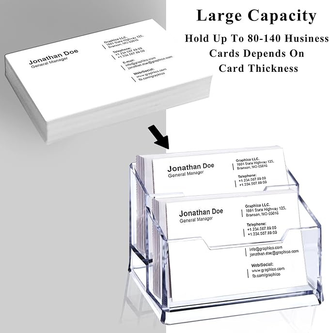 Clear Acrylic Business Card Holder,2 Tier Premium Acrylic Clear Business Card Holder Stand for Desk Fits 100 Business Cards