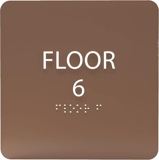 ADA CENTRAL SIGNS - 6" X6" Floor 6 Sign - ADA Compliant Tactile Graphics Grade 2 Braille Text Acrylic Wall Signs - Directional Assistance, Floor Number Safety Sign for Office, school Hospital, Apartment