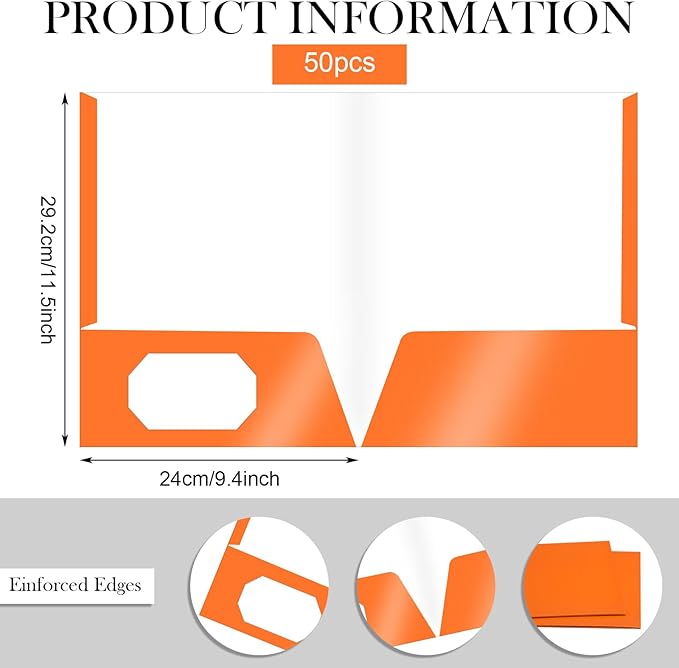 Jutom 50 Pcs 2 Pocket Glossy Paper Folders Glossy Paper Laminated Portfolios, Letter Size, Presentation Folders with Pockets for Office Teacher Worker Supplies (Orange)