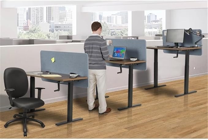 American Furniture Classics OS Home and Office 23004K Desk and Privacy Screen, Danish Walnut and Blue Fabric