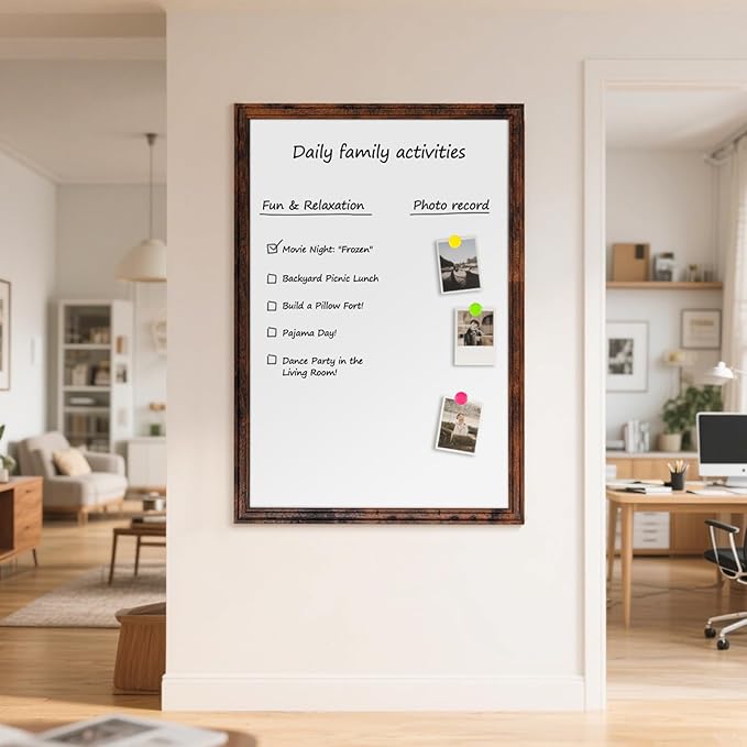 Large White Board for Wall, 48''x36'' Magnetic Dry Erase Board, 4'x3' Decorative Whiteboard with White Vintage Wooden Frame, Hanging Writing Board for Home Office School Classroom