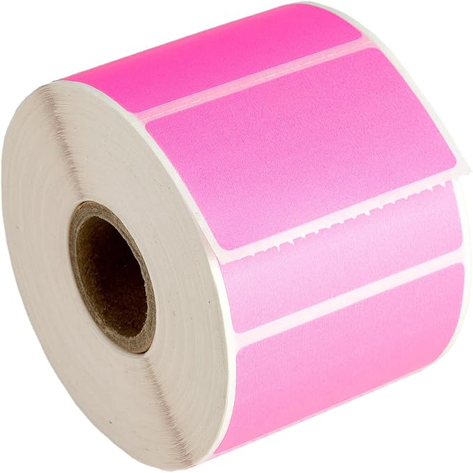 HOUSELABELS 2.25" x 1.25" Pink Address Labels on 1" Core Compatible with Zebra and Rollo Printers, 28 Rolls / 1,000 Labels per Roll